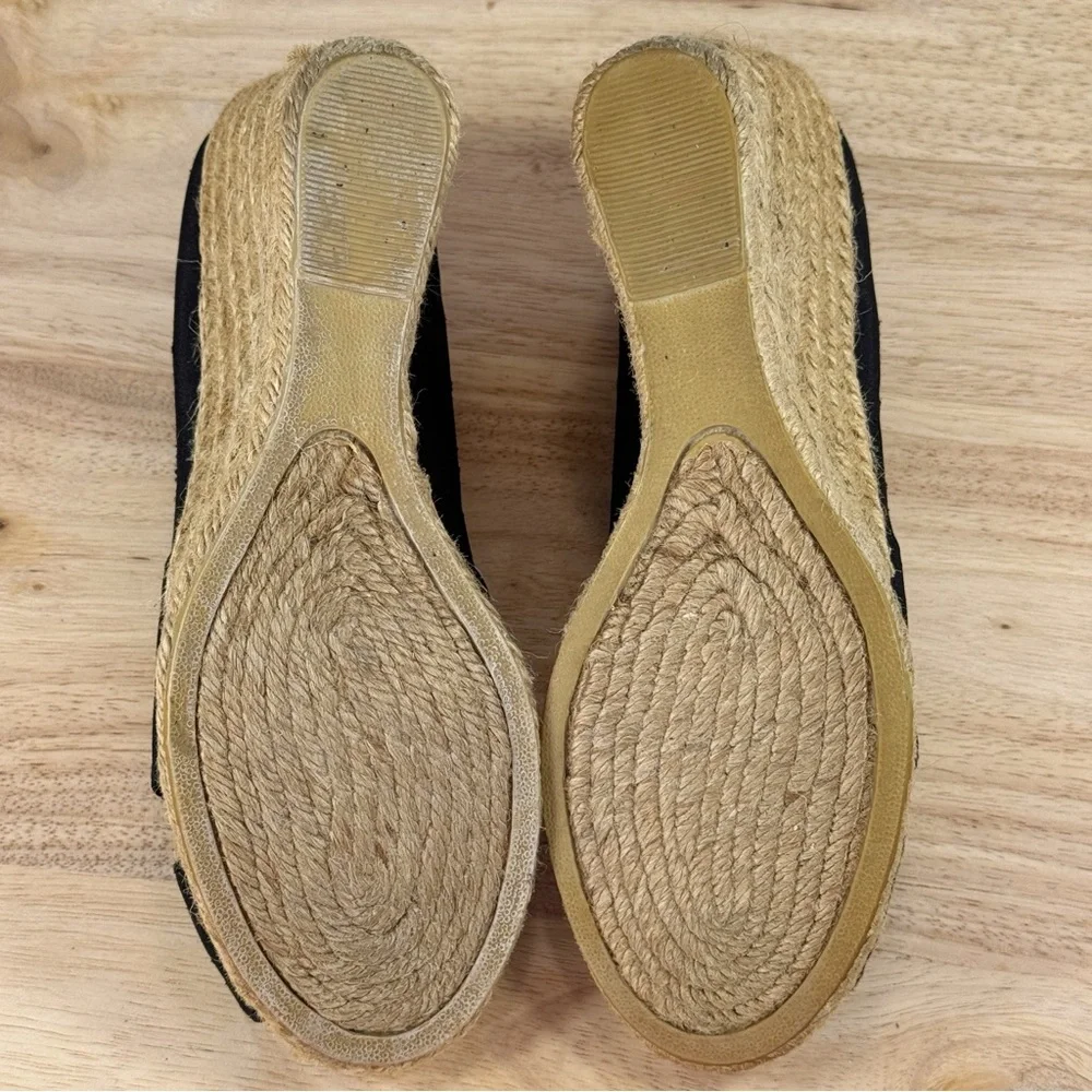 White Mountain Dupioni Fabric Peep‎ Toe Espadrille Wedge Heels Black 9
